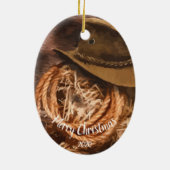 Custom Dating Christmas Western Cowboy Hat Lariat Keramik Ornament (Hinten)