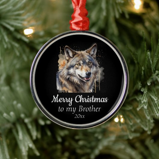 Custom Dating Christmas Wolf Animal Brother Ornament Aus Metall (Baum)