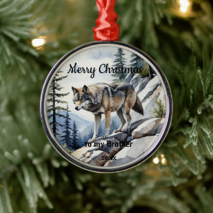 Custom Dating Christmas Wolf Animal Brother Ornament Aus Metall