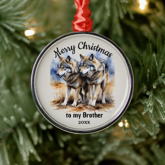 Custom Dating Christmas Wolf Brother Ornament Aus Metall (Baum)