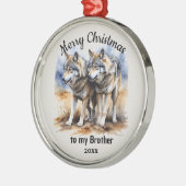 Custom Dating Christmas Wolf Brother Ornament Aus Metall (Links)