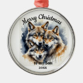 Custom Dating Christmas Wolf Son Brother Ornament Aus Metall (Vorne)