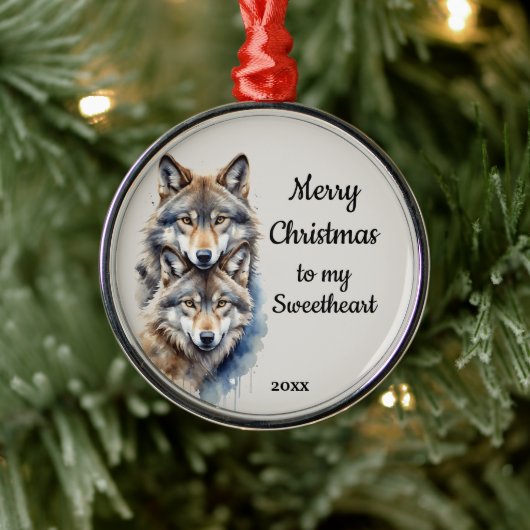 Custom Dating Christmas Wolf Sweetheart Ornament Aus Metall (Baum)
