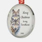 Custom Dating Christmas Wolf Sweetheart Ornament Aus Metall (Links)