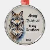 Custom Dating Christmas Wolf Sweetheart Ornament Aus Metall (Vorne)