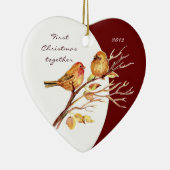 Custom Dating "First Christmas together" Bird Pair Keramik Ornament (Rechts)
