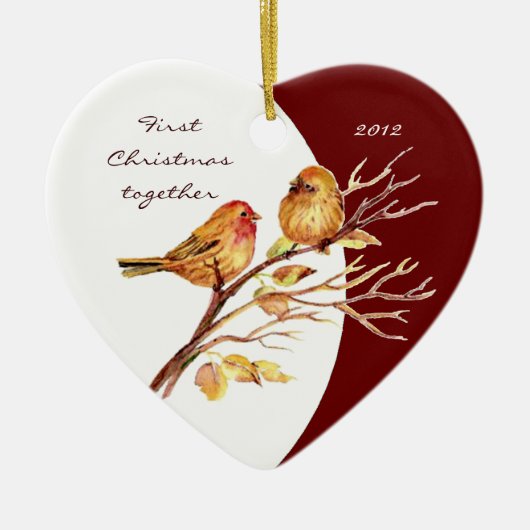 Custom Dating "First Christmas together" Bird Pair Keramik Ornament (Vorne)