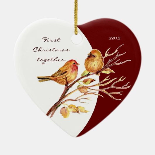 Custom Dating "First Christmas together" Bird Pair Keramik Ornament (Hinten)