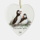 Custom Dating First Christmas Together Puffins Bir Keramik Ornament (Rechts)