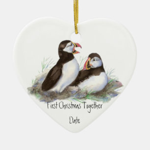 Custom Dating First Christmas Together Puffins Bir Keramik Ornament