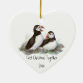 Custom Dating First Christmas Together Puffins Bir Keramik Ornament (Hinten)