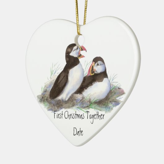 Custom Dating First Christmas Together Puffins Bir Keramik Ornament (Links)