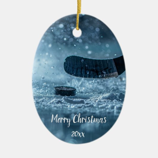 Custom Dating Ice Hockey Player Weihnachten Keramik Ornament (Vorne)