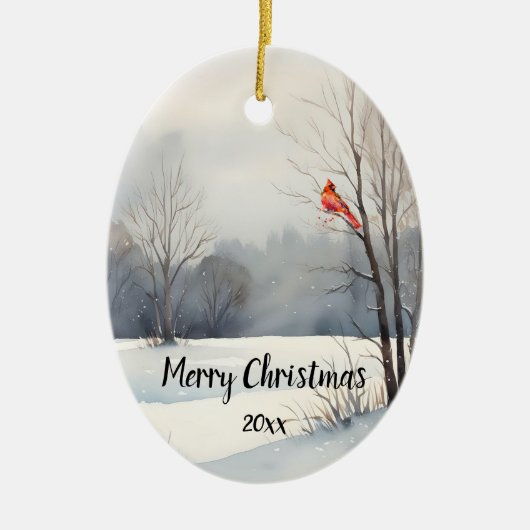 Custom Dating Kardinal Red Bird Weihnachten Keramik Ornament (Vorne)