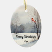 Custom Dating Kardinal Red Bird Weihnachten Keramik Ornament (Hinten)