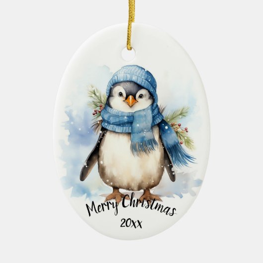 Custom Dating Niedlich Winter Pinguin Bird Weihnac Keramik Ornament (Vorne)