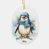Custom Dating Niedlich Winter Pinguin Bird Weihnac Keramik Ornament (Hinten)