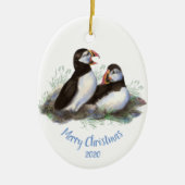 Custom Dating Puffin Ocean Bird Keramik Ornament (Vorne)
