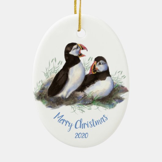 Custom Dating Puffin Ocean Bird Keramik Ornament (Hinten)