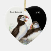 Custom Dating Watercolor Puffins Beste Freunde Vög Keramikornament (Hinten)