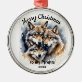 Custom Dating Weihnachts Wolf Eltern Bruder Ornament Aus Metall (Vorne)