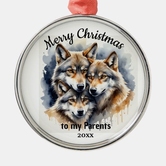 Custom Dating Weihnachts Wolf Eltern Bruder Ornament Aus Metall (Vorne)