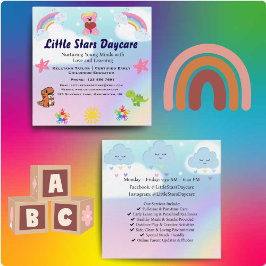 Custom Daycare Business Card | Cute Pastel Rainbow Quadratische Visitenkarte