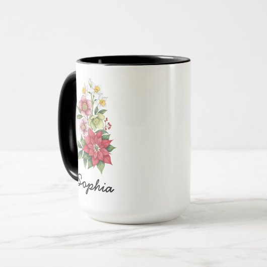 Custom December Birth Flower - Personalized Name Tasse (Vorderseite Links)