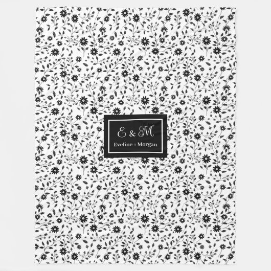 Custom Decorative Blanket Black White Wildflowers Fleecedecke (Vorderseite)