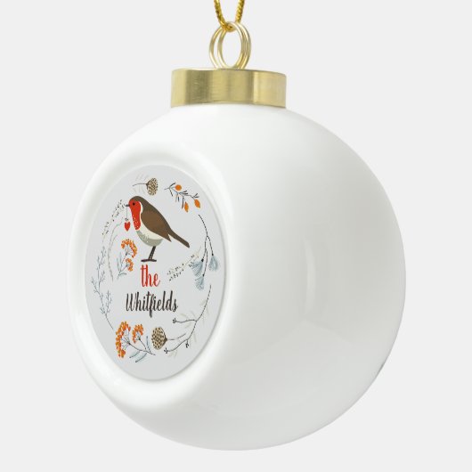 Custom Decorative Robin Botanische Weihnachten Keramik Kugel-Ornament (Rechts)