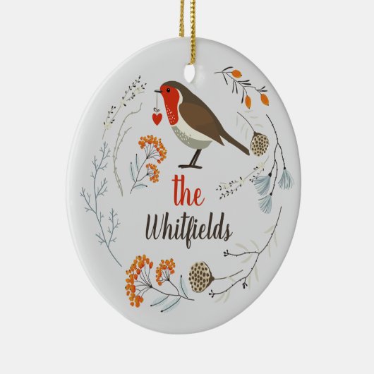 Custom Decorative Robin Botanische Weihnachten Keramik Ornament (Rechts)