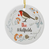 Custom Decorative Robin Botanische Weihnachten Keramik Ornament (Vorne)