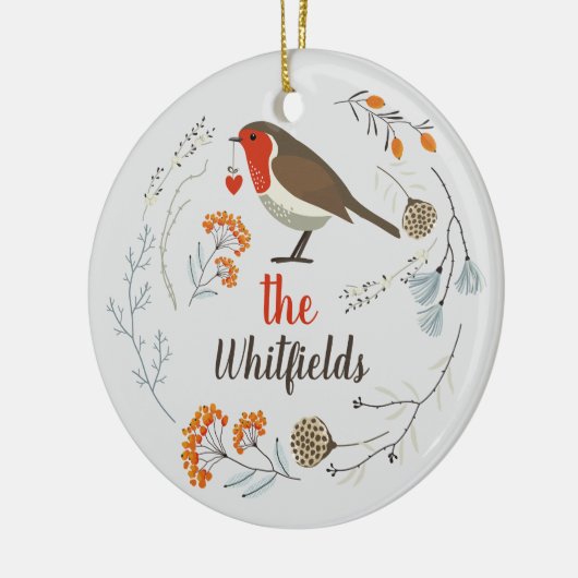 Custom Decorative Robin Botanische Weihnachten Keramik Ornament (Links)