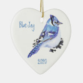 Custom Ded Blue Jay Bird Wasserfarbe Kunst Keramikornament (Rechts)