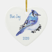 Custom Ded Blue Jay Bird Wasserfarbe Kunst Keramikornament (Vorne)