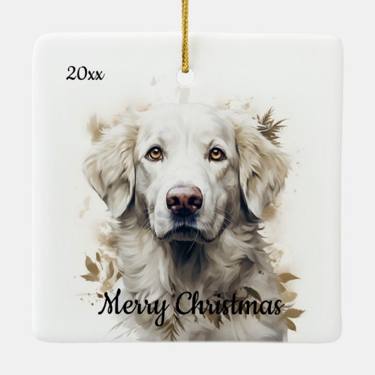 Custom Ded Christmas Great Pyrenäen Dog Pet Keramikornament (Rückseite)