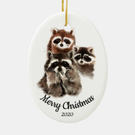 Custom Ded Christmas Raccoon Family Fun Keramik Ornament