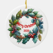 Custom Ded Vintage Weihnachtsweihnachtskranz Keramik Ornament (Hinten)