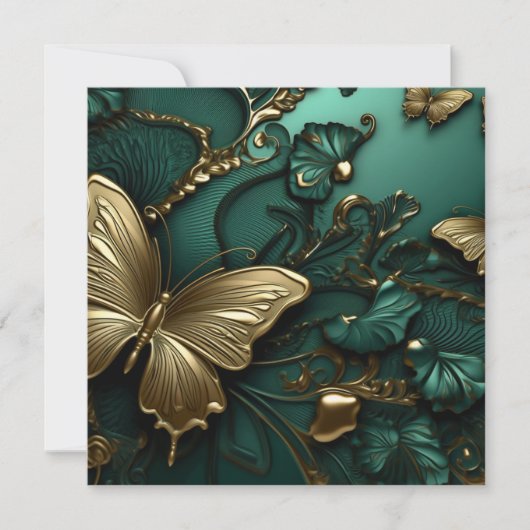 Custom Deep Green Blume & Gold Butterfliegen (Vorderseite)