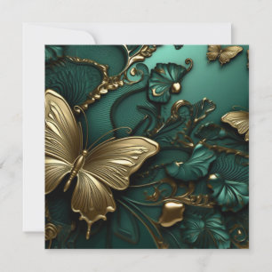 Custom Deep Green Blume & Gold Butterfliegen