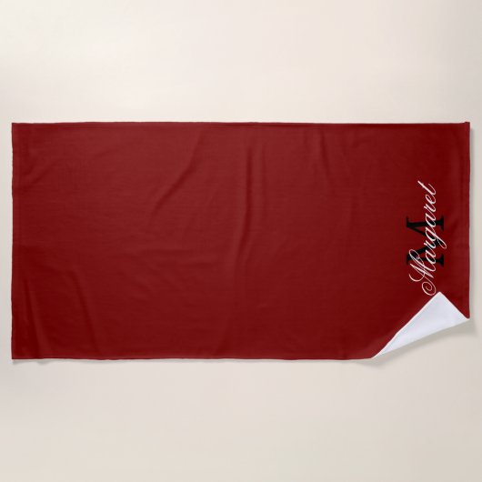 Custom Deep Red Beach Towel with Name and Initial Strandtuch (Vorderseite)