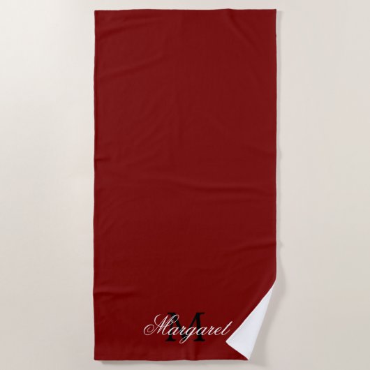 Custom Deep Red Beach Towel with Name and Initial Strandtuch (Vorderseite)
