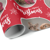 Custom Deep Red Merry Christmas One Circle Photo Geschenkpapier (Rolleneckpunkt)