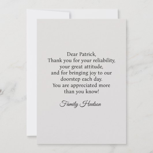 Custom Delivery Driver Card With Editable Note Dankeskarte (Rückseite)