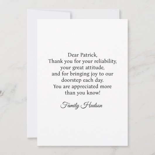 Custom Delivery Driver Card With Editable Note Dankeskarte (Rückseite)