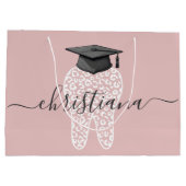 Custom Dental Abschluss Leopard Print Tooth Grad Große Geschenktüte (Rückseite)
