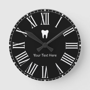 Custom Dentin Office Dental White Tooth schwarz Runde Wanduhr