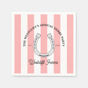 Custom Derby Party Pink Cabana Stripes Horseshoe Serviette
