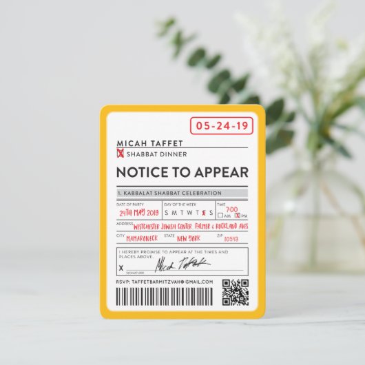 CUSTOM DESIGN Bar Mitzvah New York Ticket Einladung (Stehend Vorderseite)