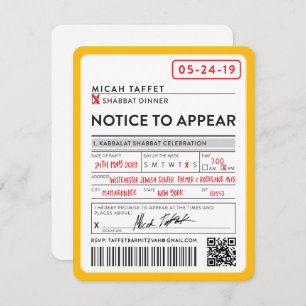 CUSTOM DESIGN Bar Mitzvah New York Ticket Einladung